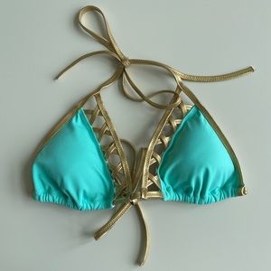 NWOT Victoria’s Secret Aqua and Gold Strappy Bikini Top - Size Small